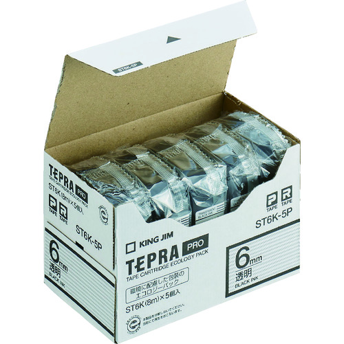 テプラ」PROテープ エコパック(5個入)/透明/黒文字 ST6K5P キングジム