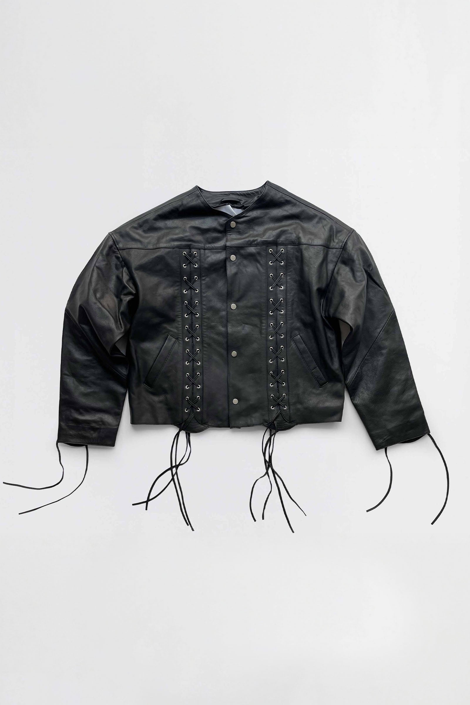 Romy Oversized Leather Jacket with Lace Details – Deadwood Studios