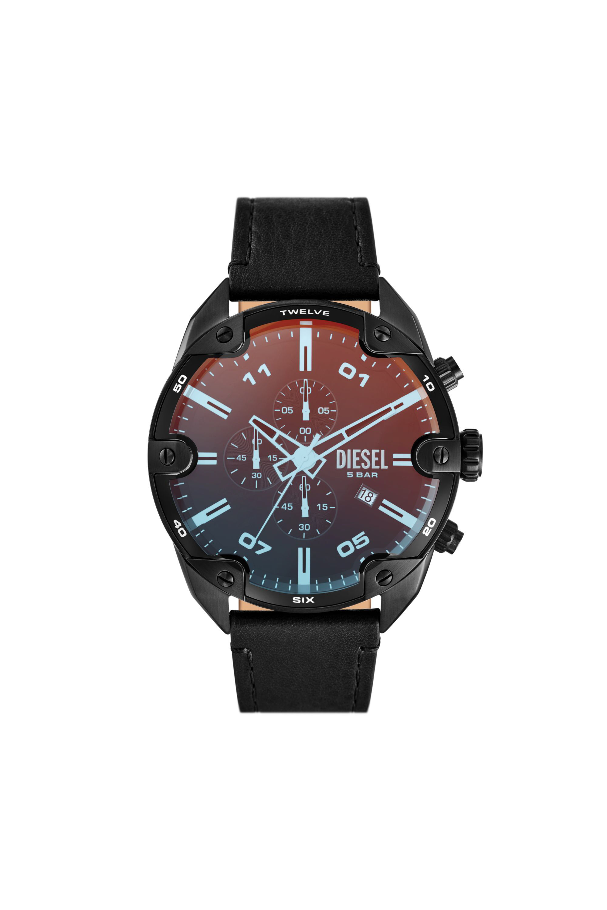 DZ4667 Spiked chronograph black leather watch｜ブラック｜メンズ