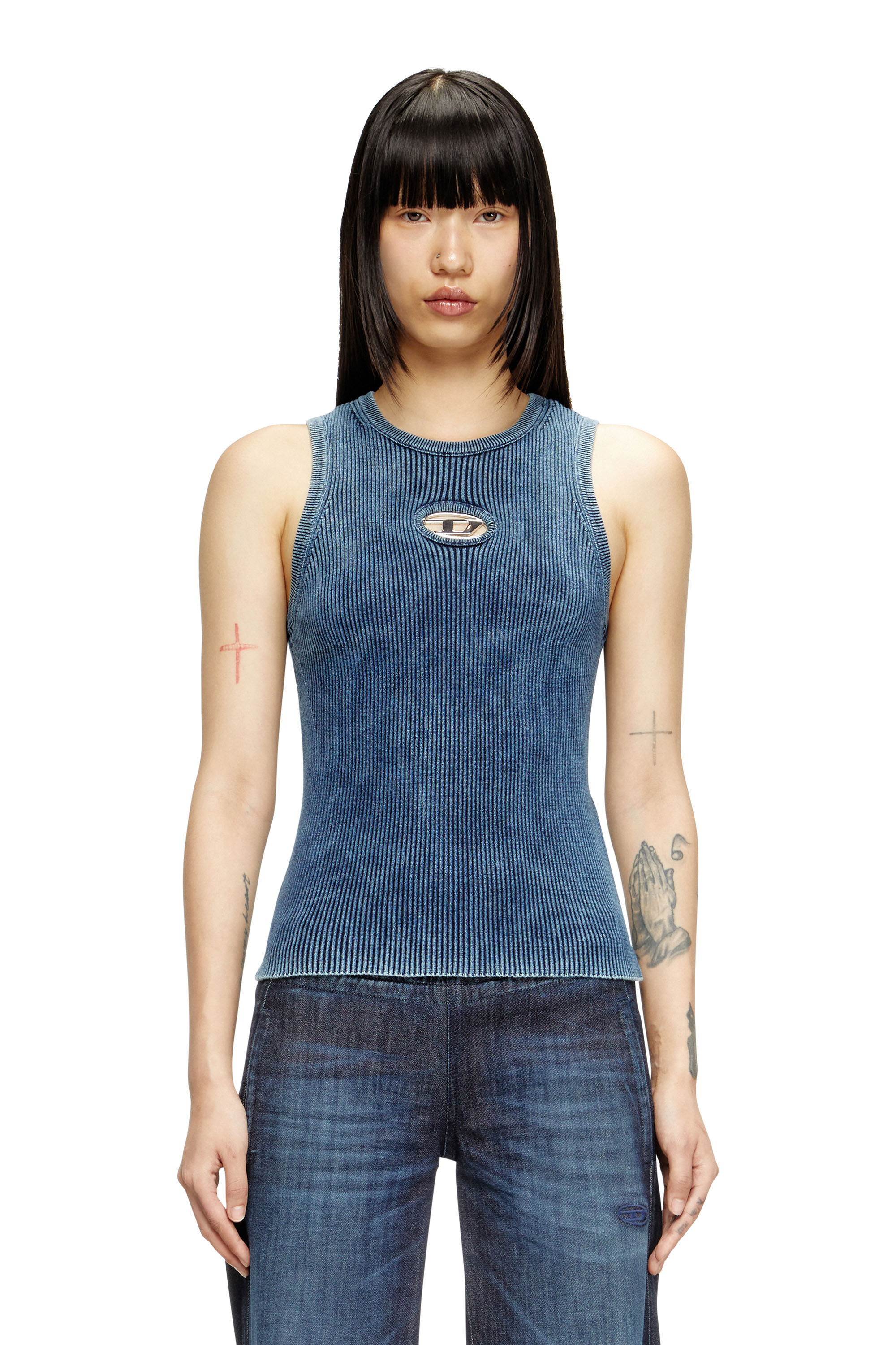 M-ANCHOR-A-SL Rib-knit tank top with Oval D｜ブルー｜ウィメンズ