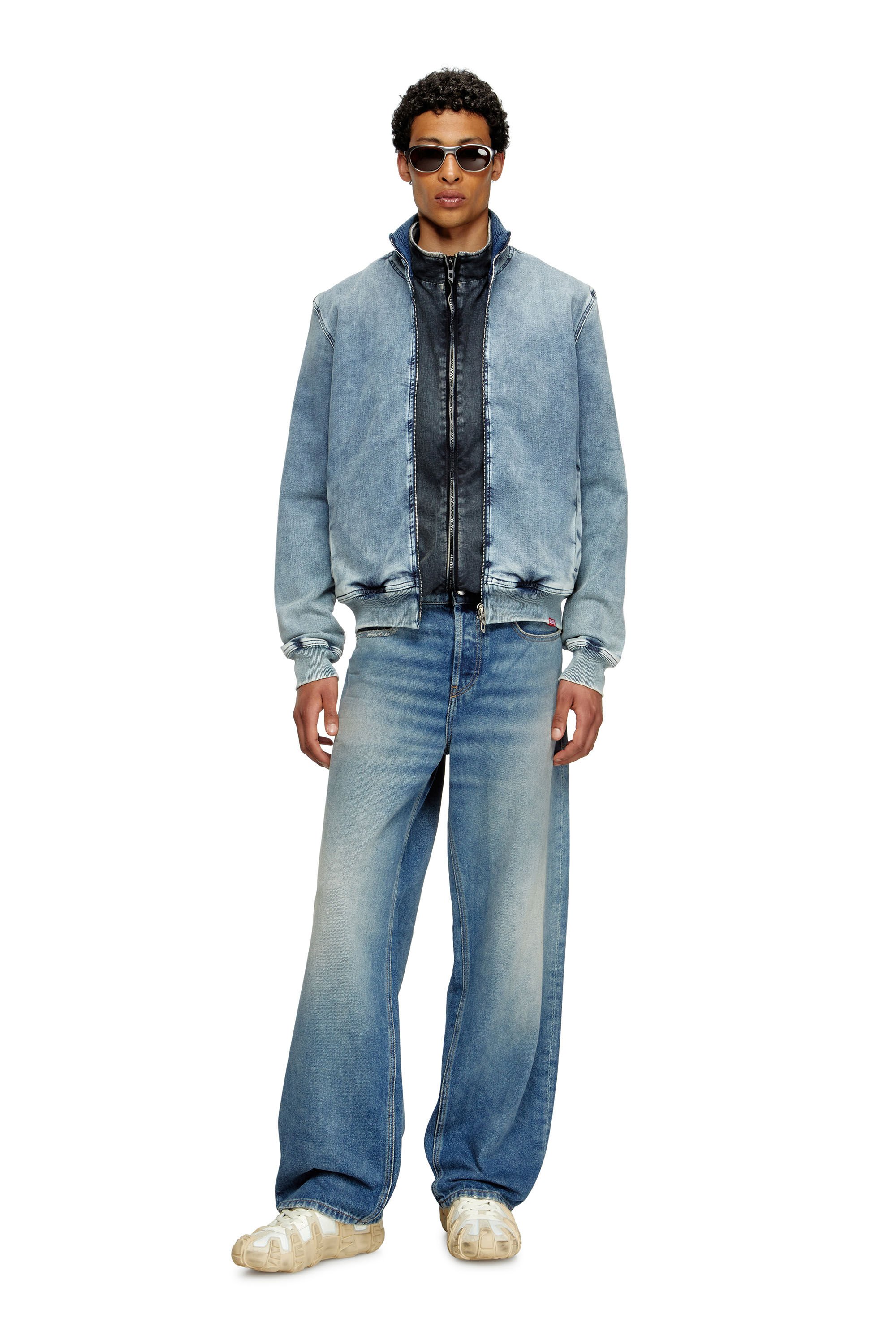 D-BUZYE-S TRACK Zip-up sweater in trompe l'oeil Track Denim
