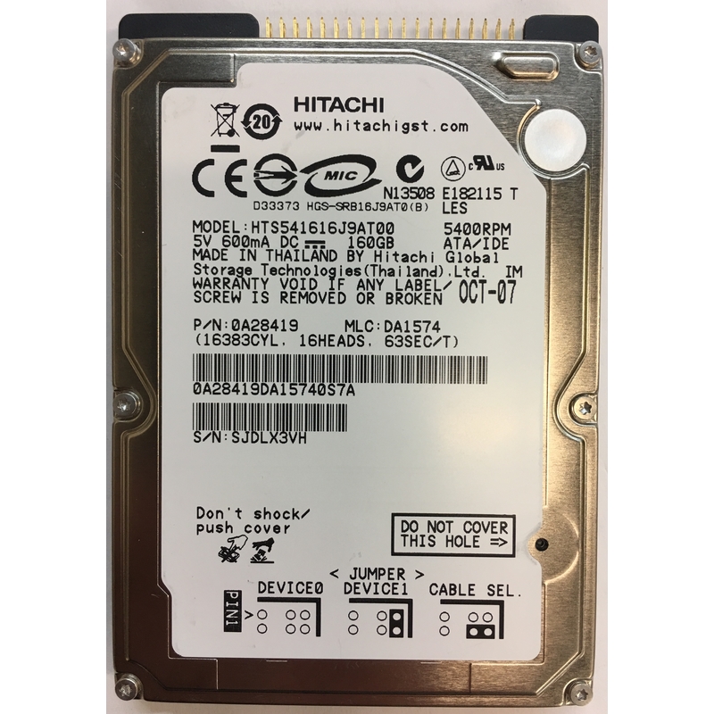 HTS541616J9AT00 – Hitachi 160GB 5400 RPM IDE 2.5″ HDD – Disk Drive