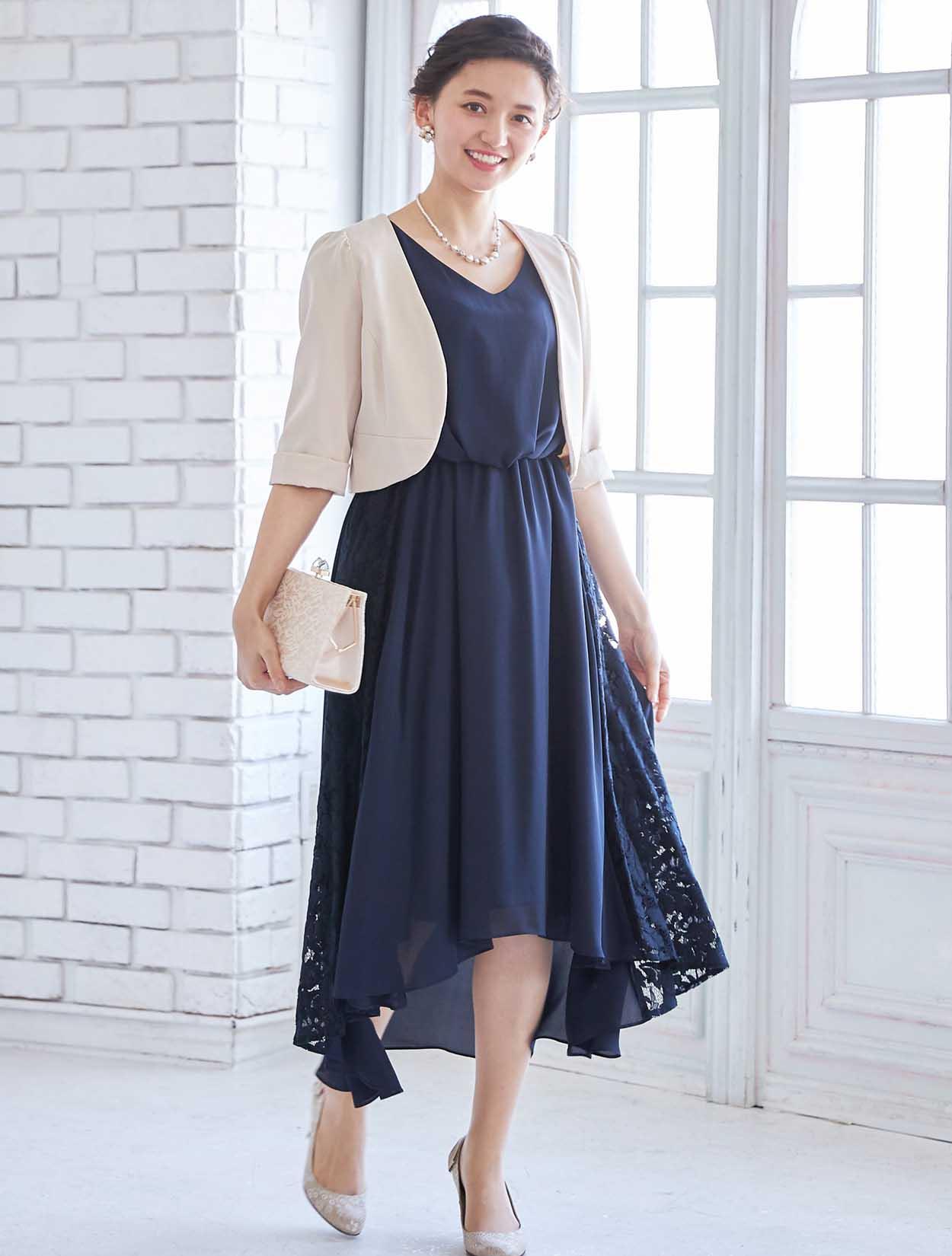 M】サイドレースヘム裾ドレス（ネイビー）DPSET0191のレンタルページ