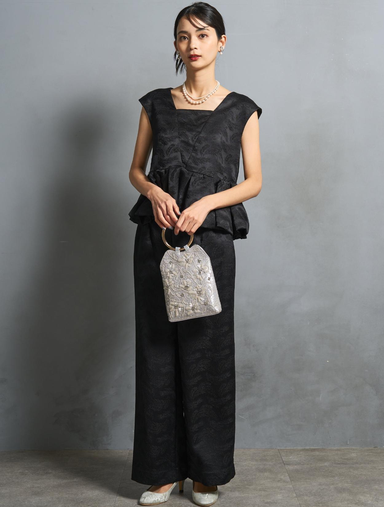 S/M/L】ジャガードセパレートパンツドレス（ブラック）DPSET0795の