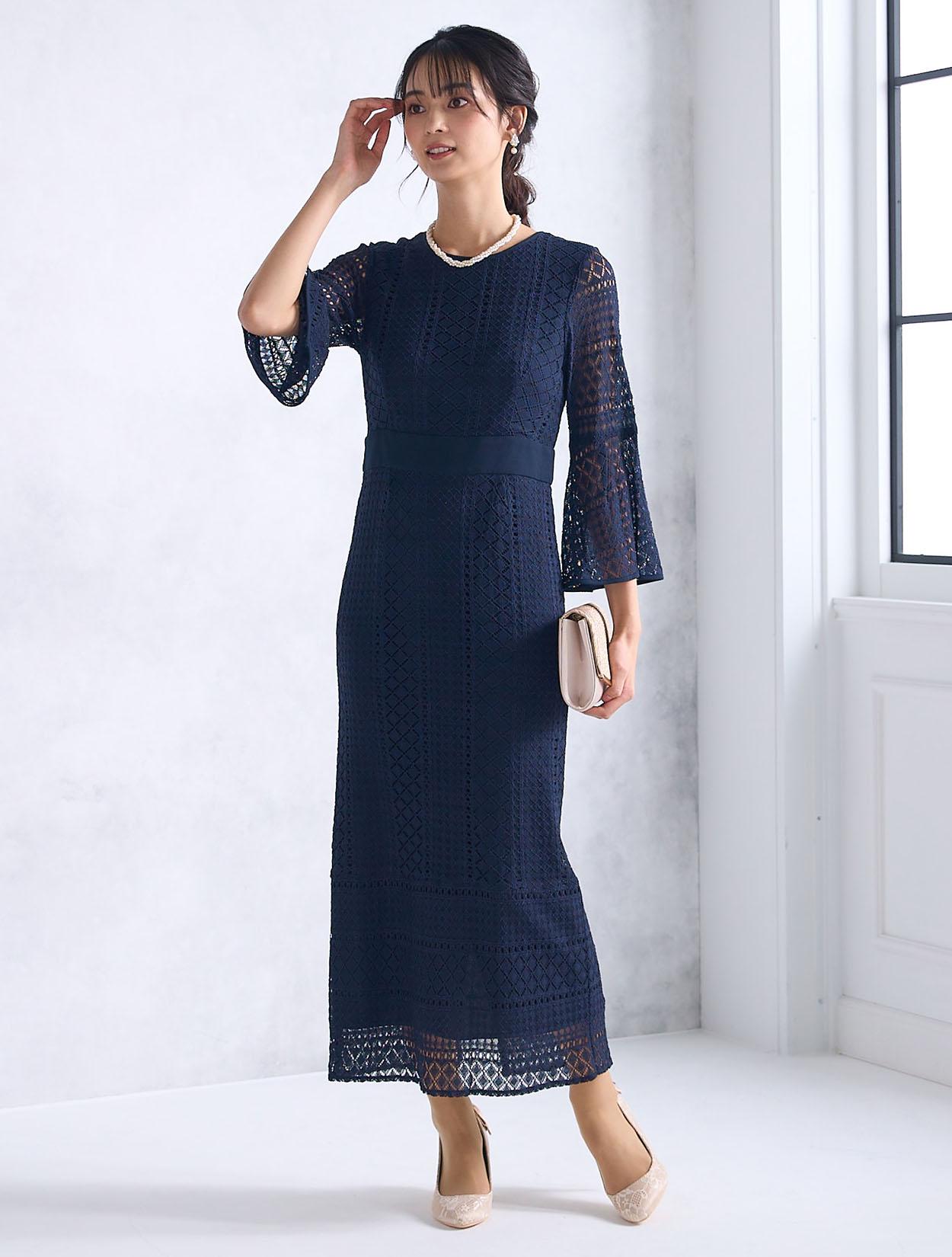 M/L】レース7分袖タイトドレス（ネイビー）DPSET0444のレンタルページ