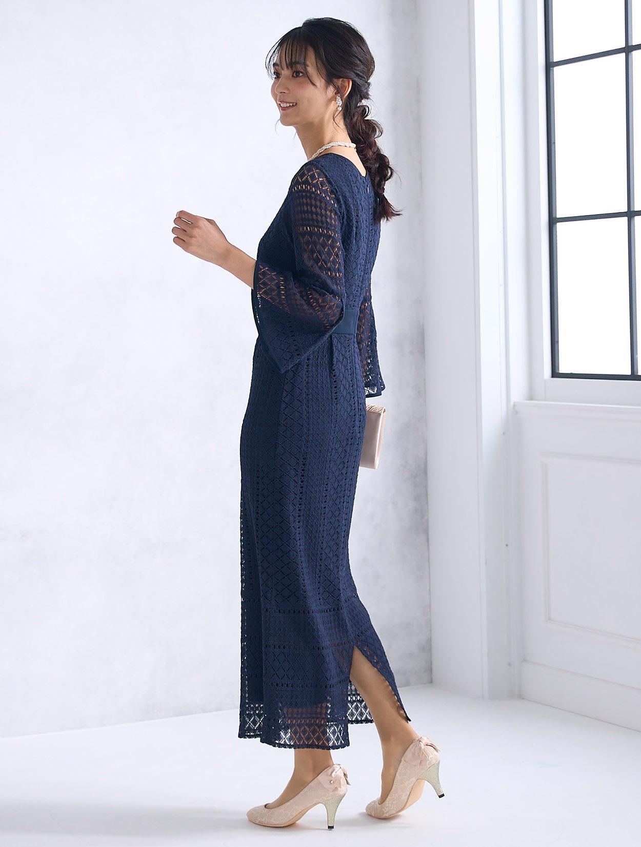 M/L】レース7分袖タイトドレス（ネイビー）DPSET0444のレンタルページ