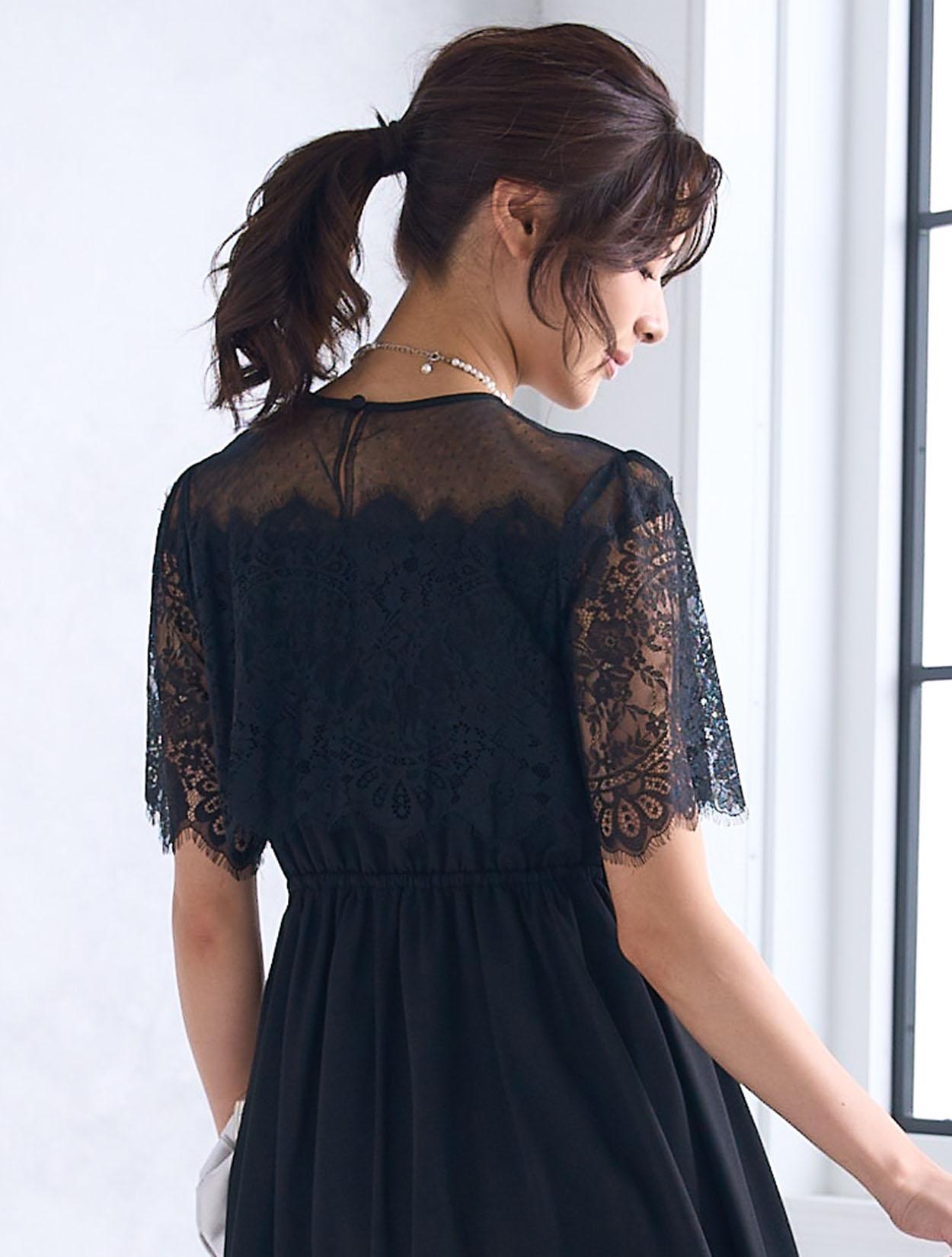 M】ドットチュールハイウエストドレス（ブラック）DPSET0548のレンタル