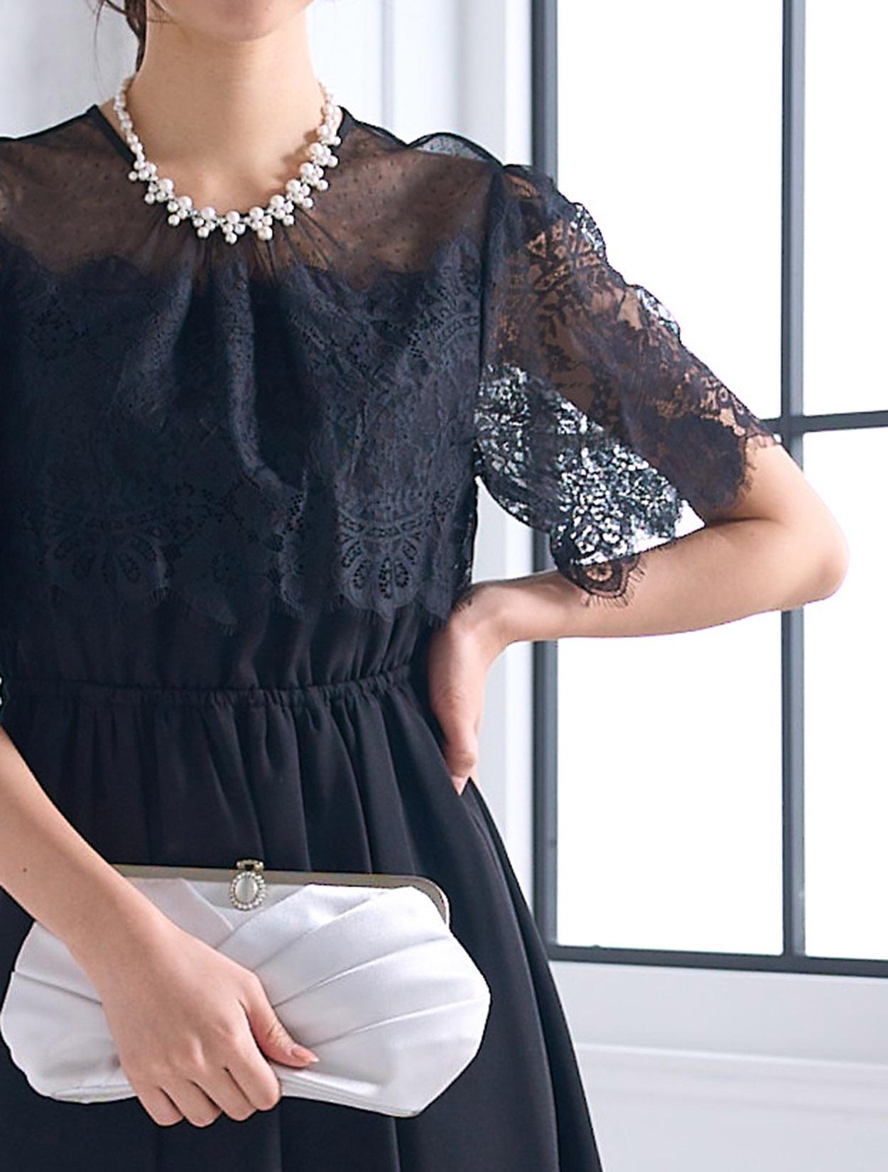 M】ドットチュールハイウエストドレス（ブラック）DPSET0548のレンタル