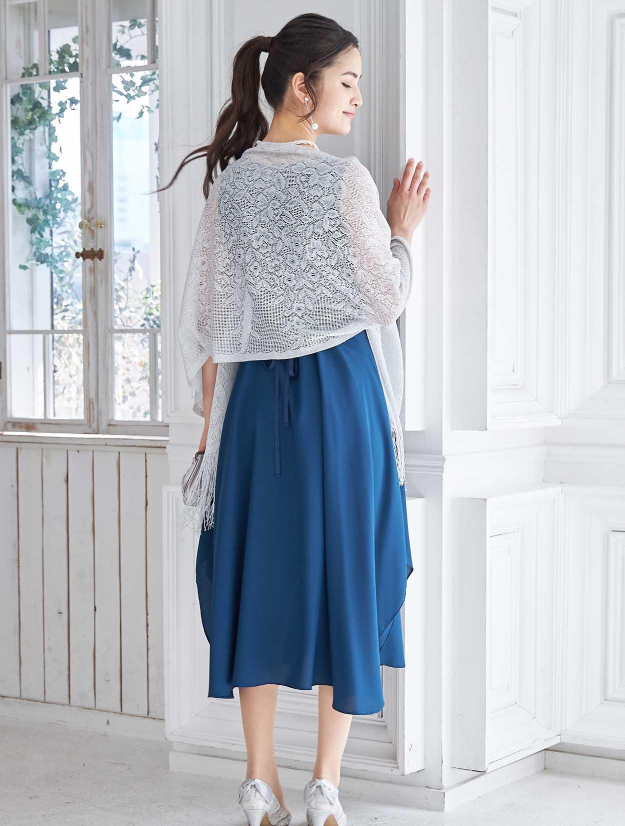 M/L】丈長めジョーゼットレースアップドレス（ブルー）DPSET0155の