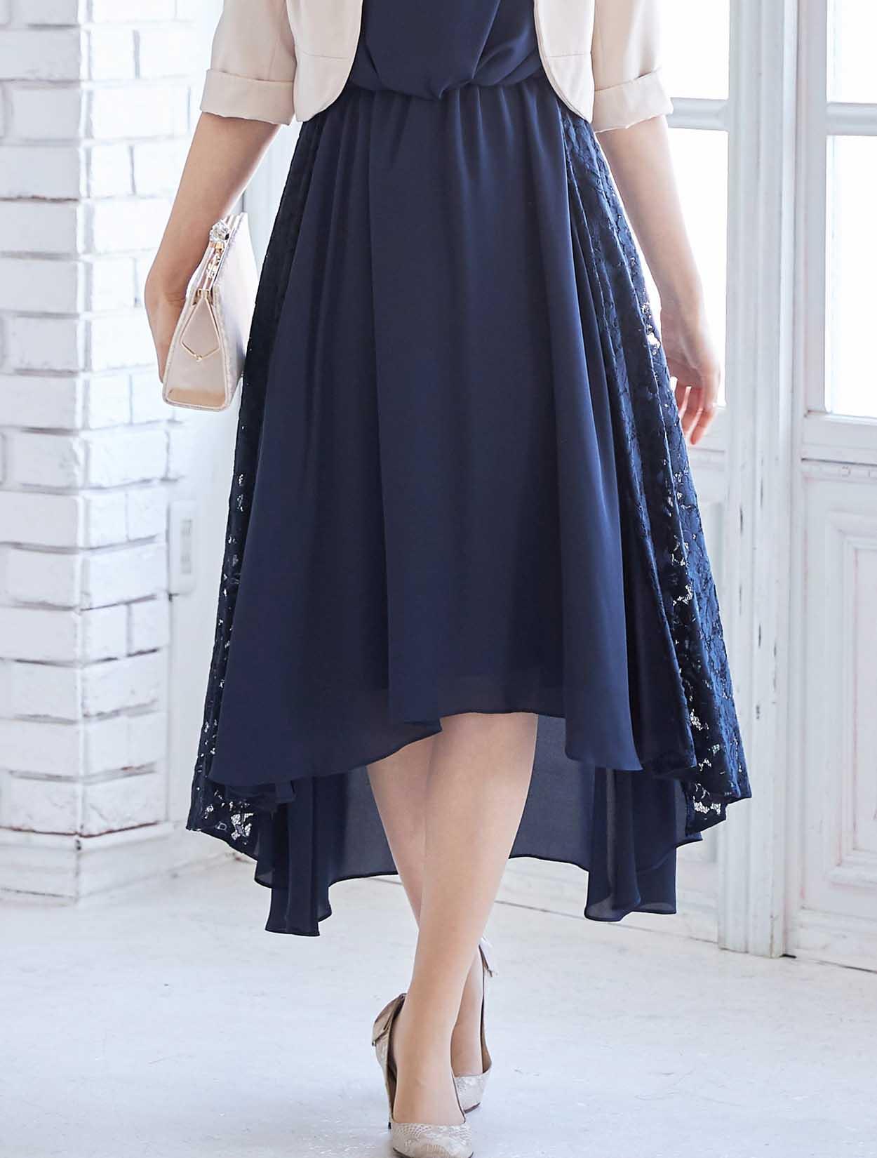 M】サイドレースヘム裾ドレス（ネイビー）DPSET0191のレンタルページ