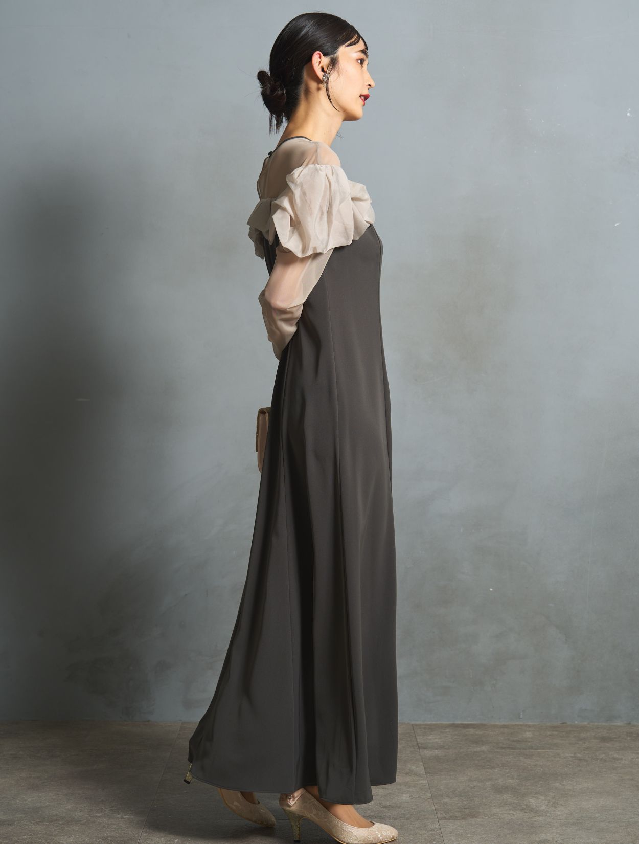 M/L】ラッフルフリルロングスリーブドレス（スモークグレー）DPSET0759