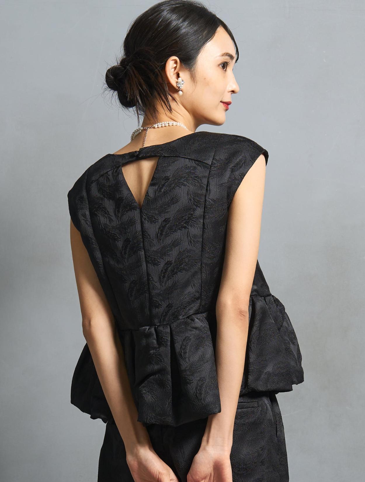 S/M/L】ジャガードセパレートパンツドレス（ブラック）DPSET0795の