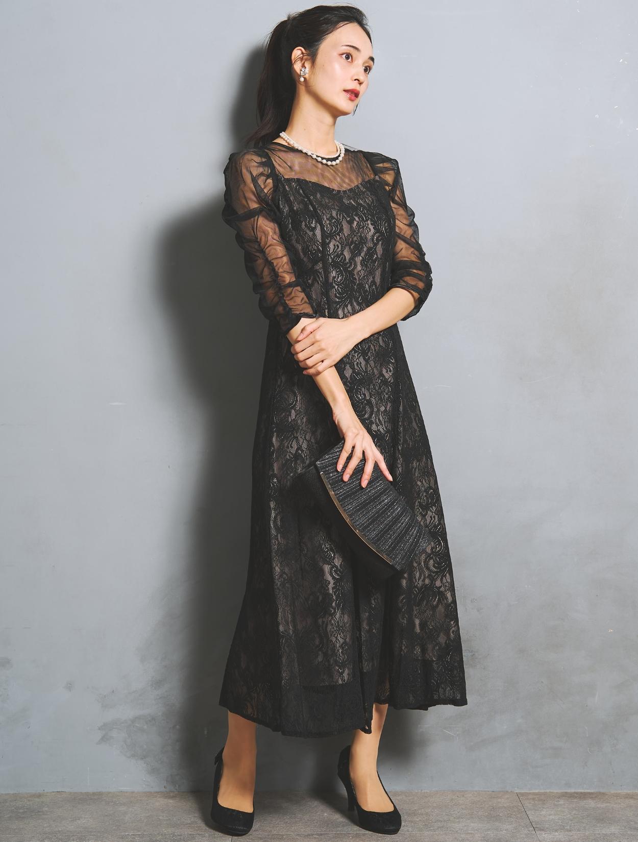 M】シアースリーブ×レースドレス(ブラック)DPSET0921のレンタルページ