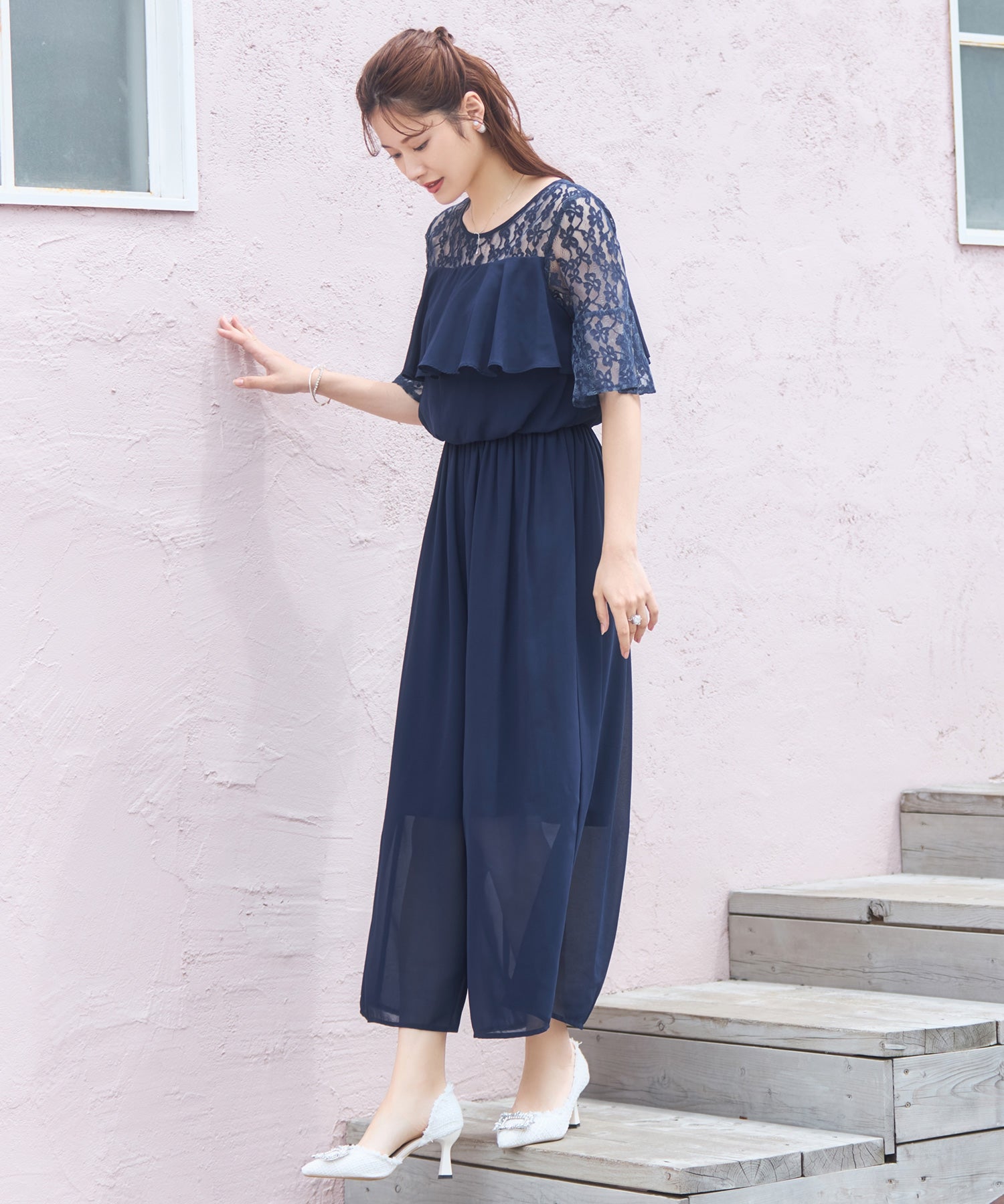 パーティー 結婚式 パンツドレス オールインワン ネイビー – [公式