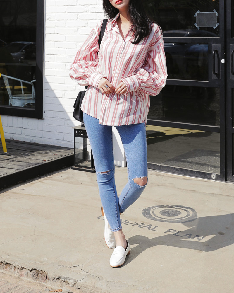 二ーカットライトブルースキニーデニムパンツ・全1色 | レディース