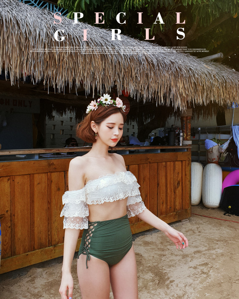 レースオフショルダービキニトップ・全3色 | レディースファッション