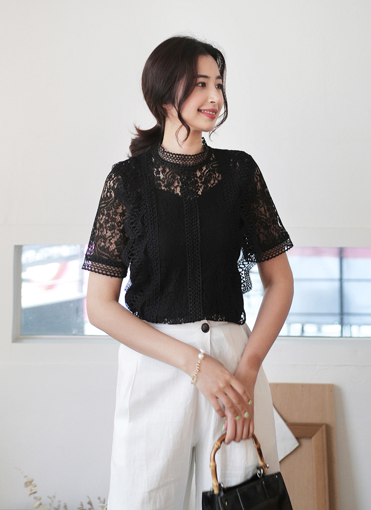 ウェーブレース半袖ブラウス・全3色 | レディースファッション通販