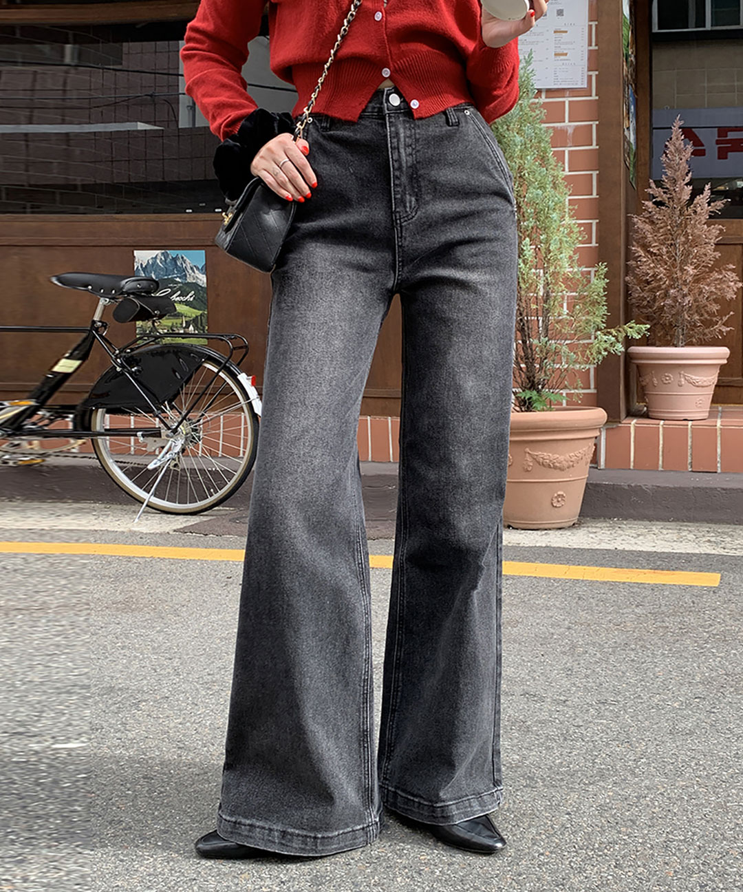 選べる丈]ウォッシングワイドブーツカットライトブルーディープブルー