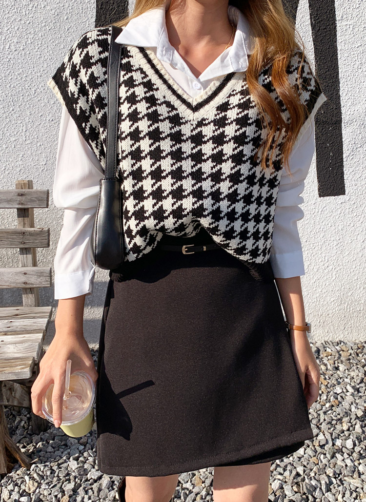 千鳥柄Vネックニットベスト | レディースファッション通販 - DHOLIC