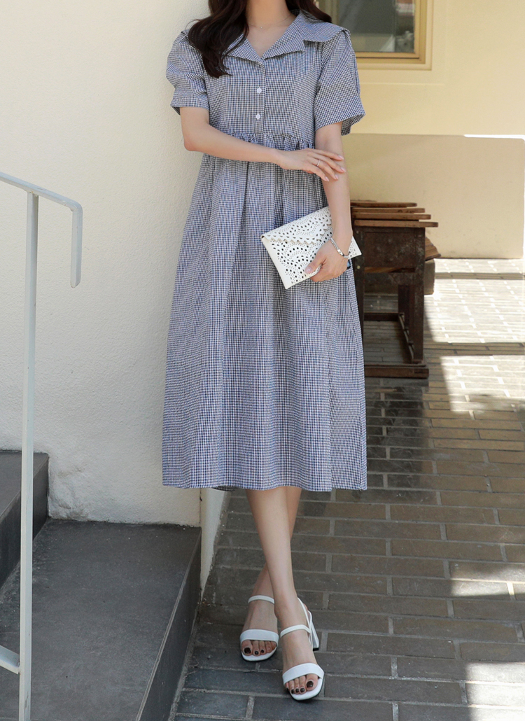 ギンガムチェックセーラーカラーワンピース | レディースファッション