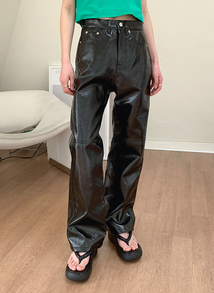 レザー調ステッチラインワイドパンツ | レディースファッション通販