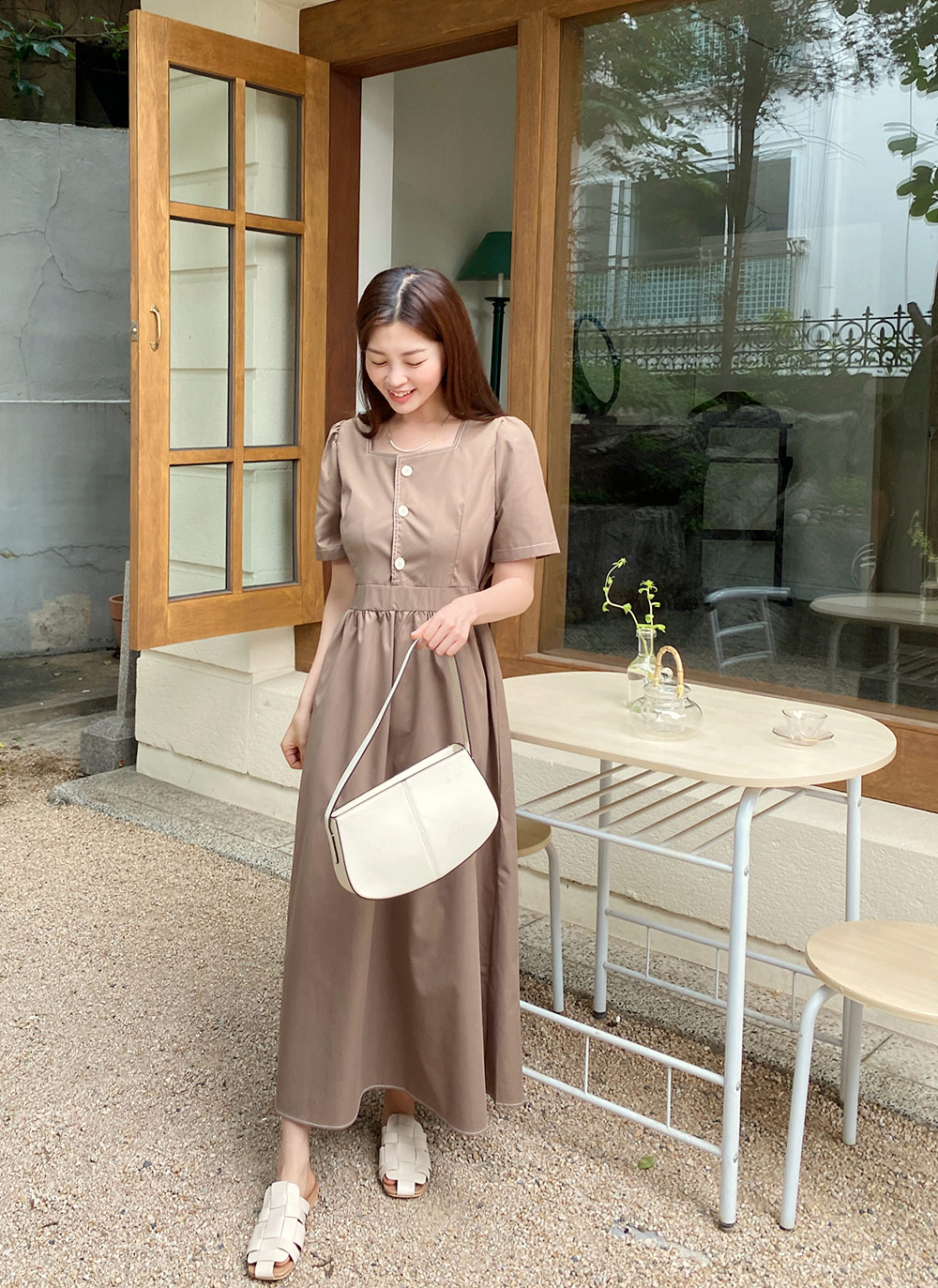 ステッチスクエアネックワンピース・全3色 | レディースファッション