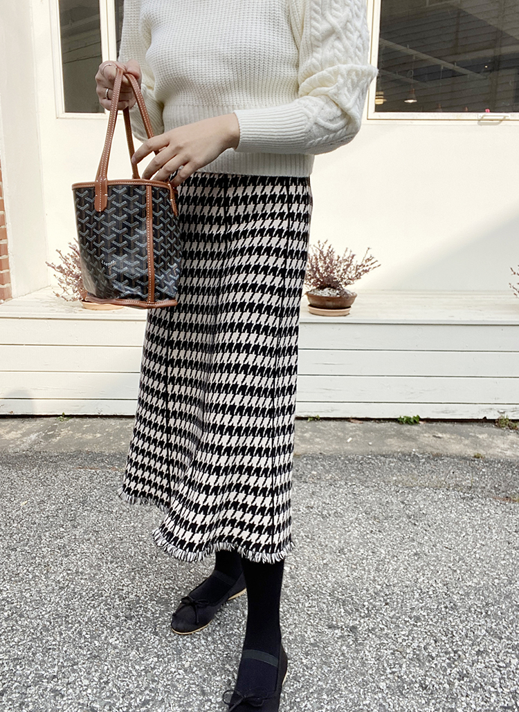 フリンジヘム千鳥格子柄ニットスカート | レディースファッション通販