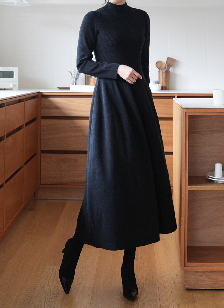 モックネックフレアニットワンピース | レディースファッション通販