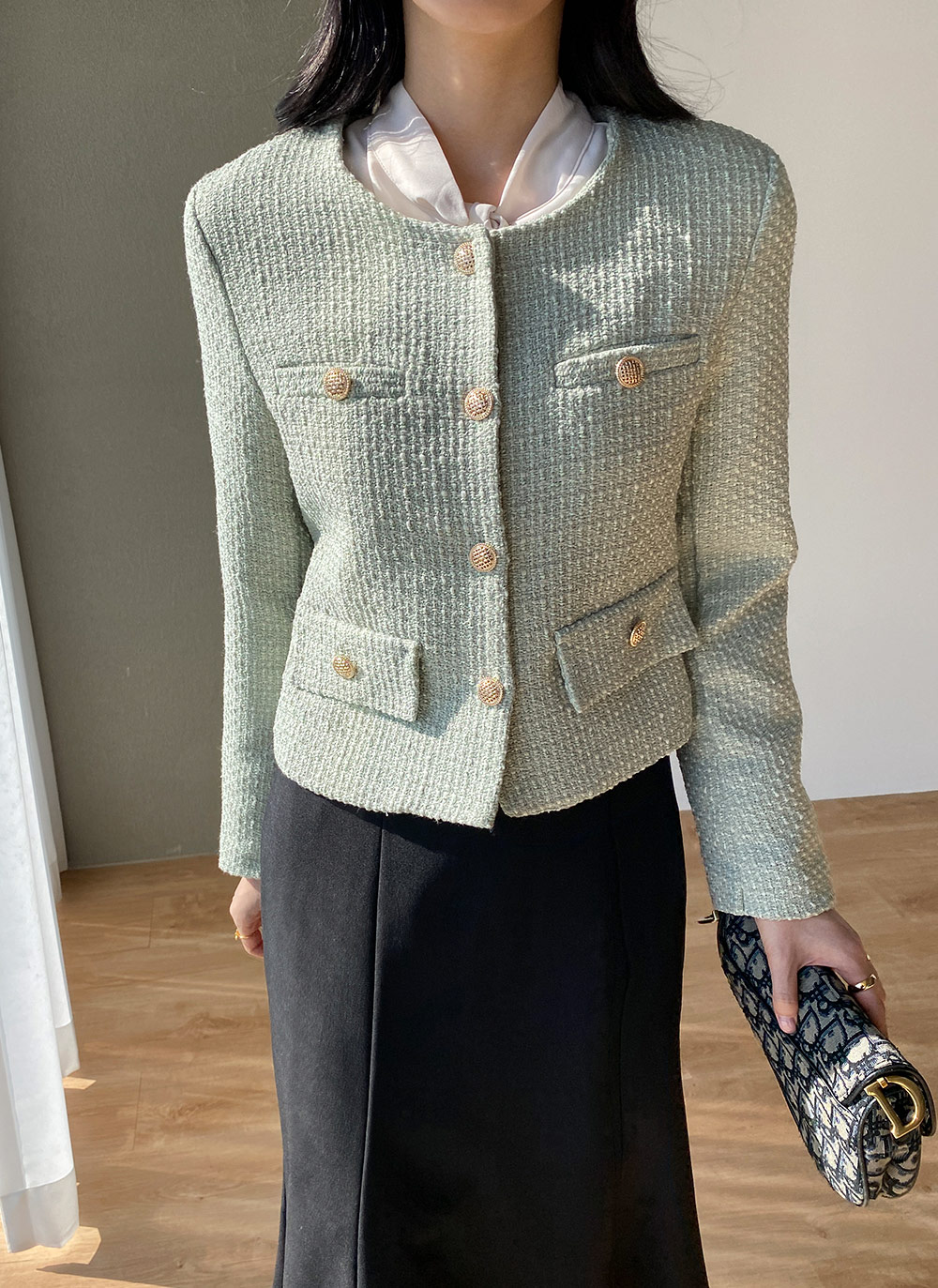 ゴールドボタンツイードジャケット | レディースファッション通販 - DHOLIC