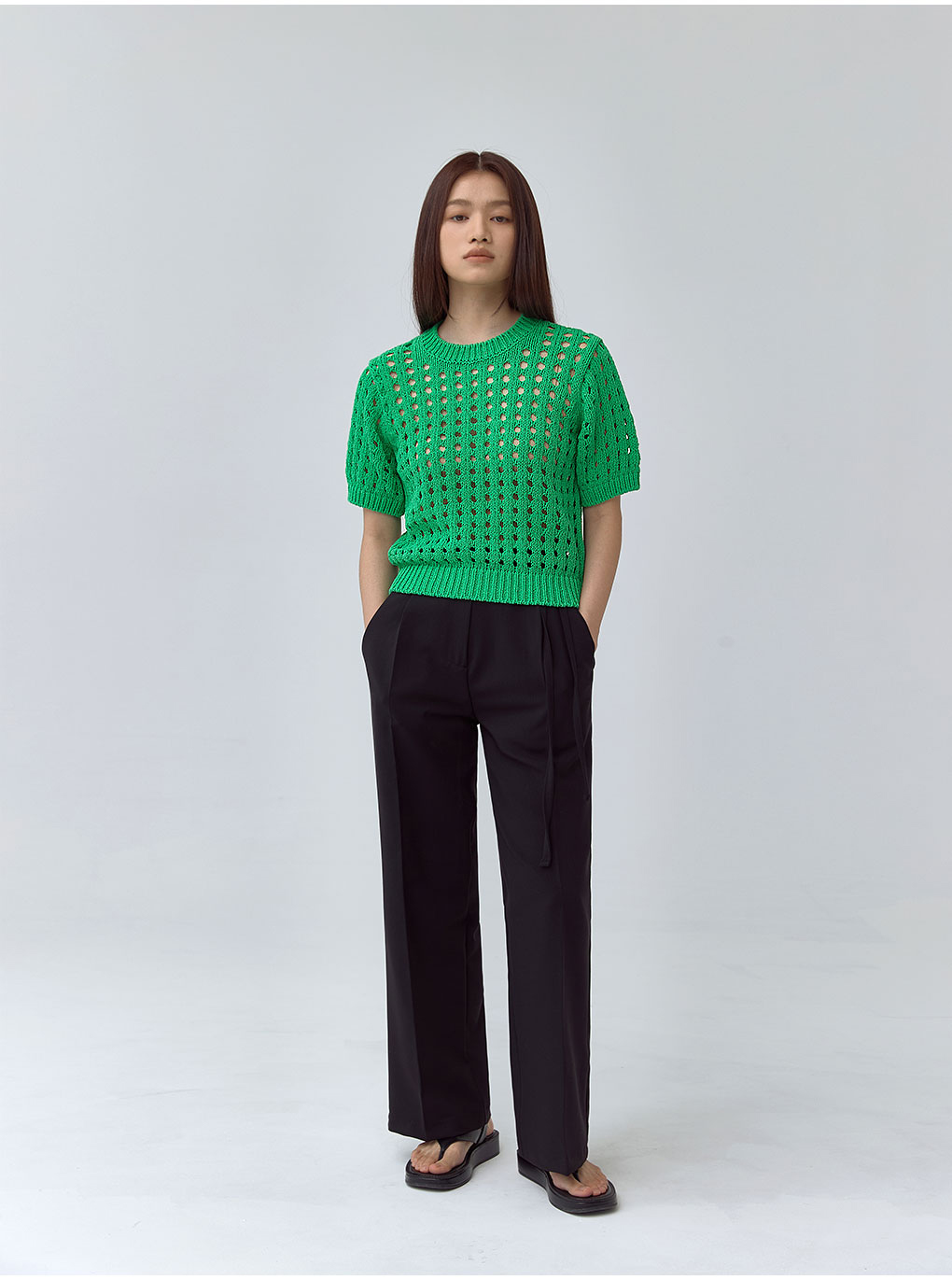 パンチング半袖ニット(グリーン) | レディースファッション通販 - DHOLIC