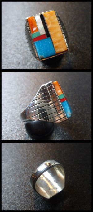 ナバホ Ray・Jack インレイ マルチカラーストーン リング