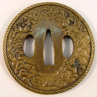 鐵地蕨透大鍔 国廣 在銘 江戸時代保証 書鍔箱 鐵地蕨透大鍔 国廣 在銘