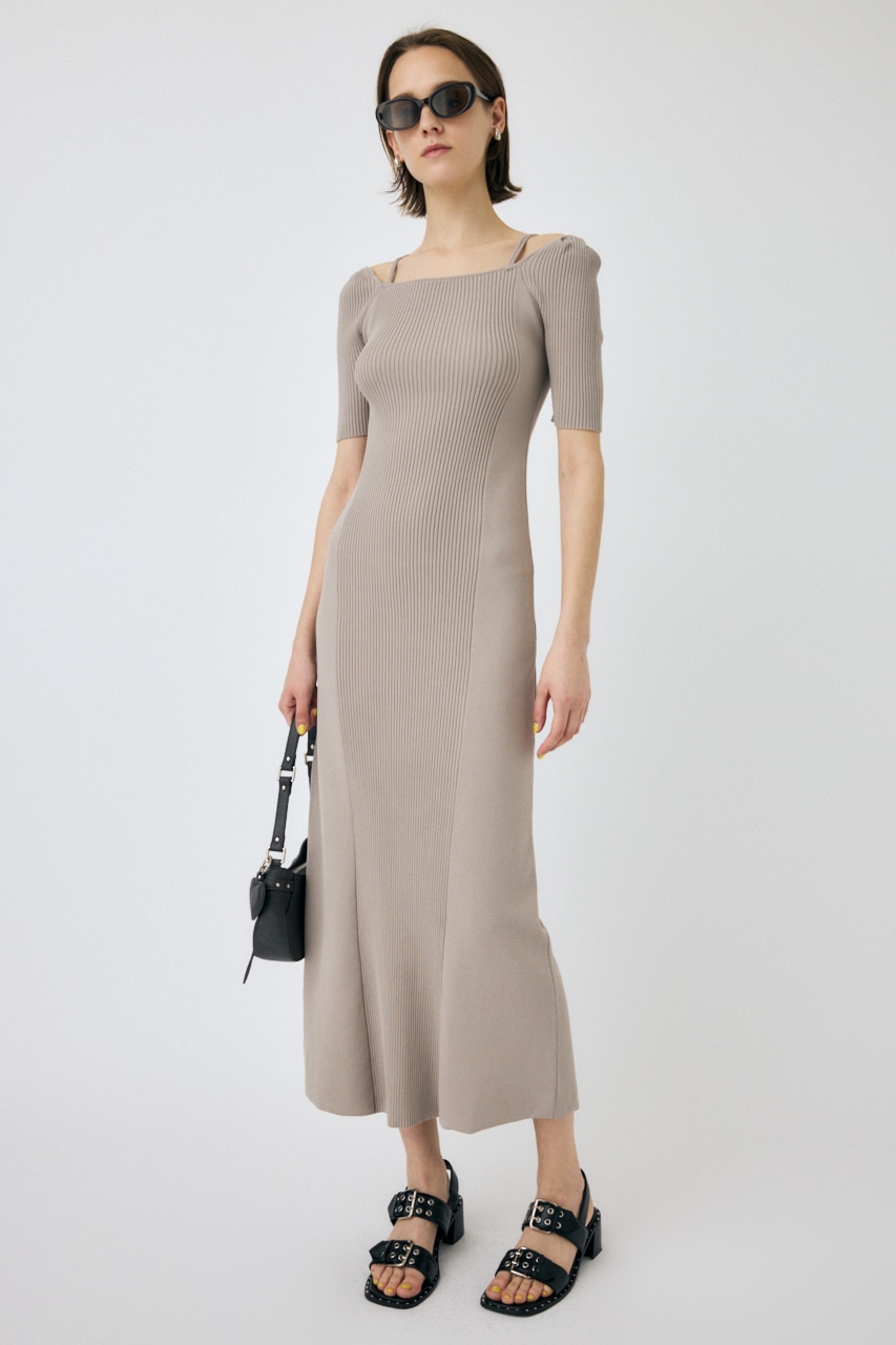 MOUSSY | SQUARE NECK H/S ニットドレス (ワンピース(ロング） ) |SHEL