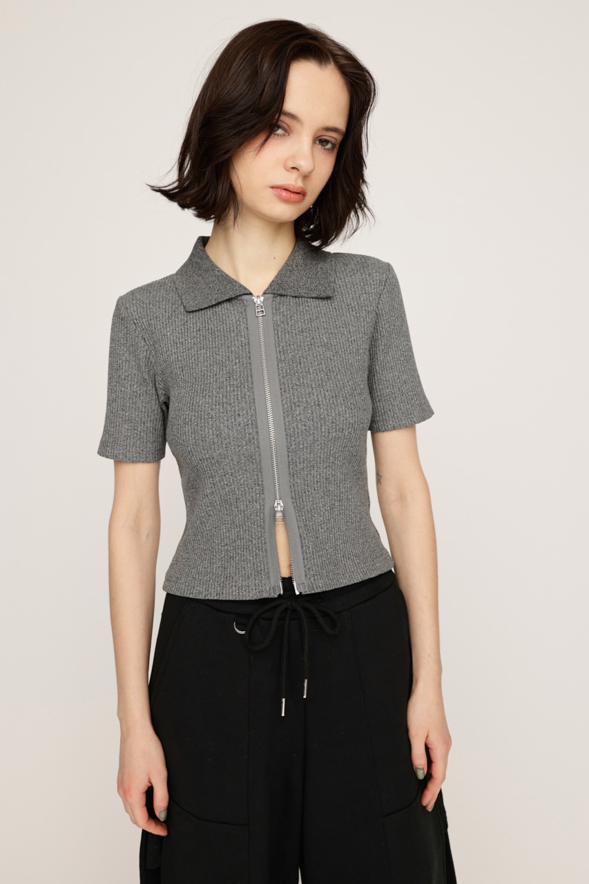 SLY | FRONT ZIP CUT RIB トップス (Tシャツ・カットソー(半袖