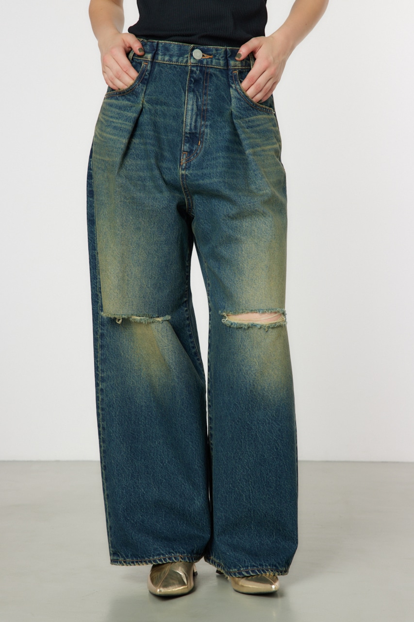 RODEO CROWNS WIDE BOWL | タックワイドクラッシュデニムパンツ