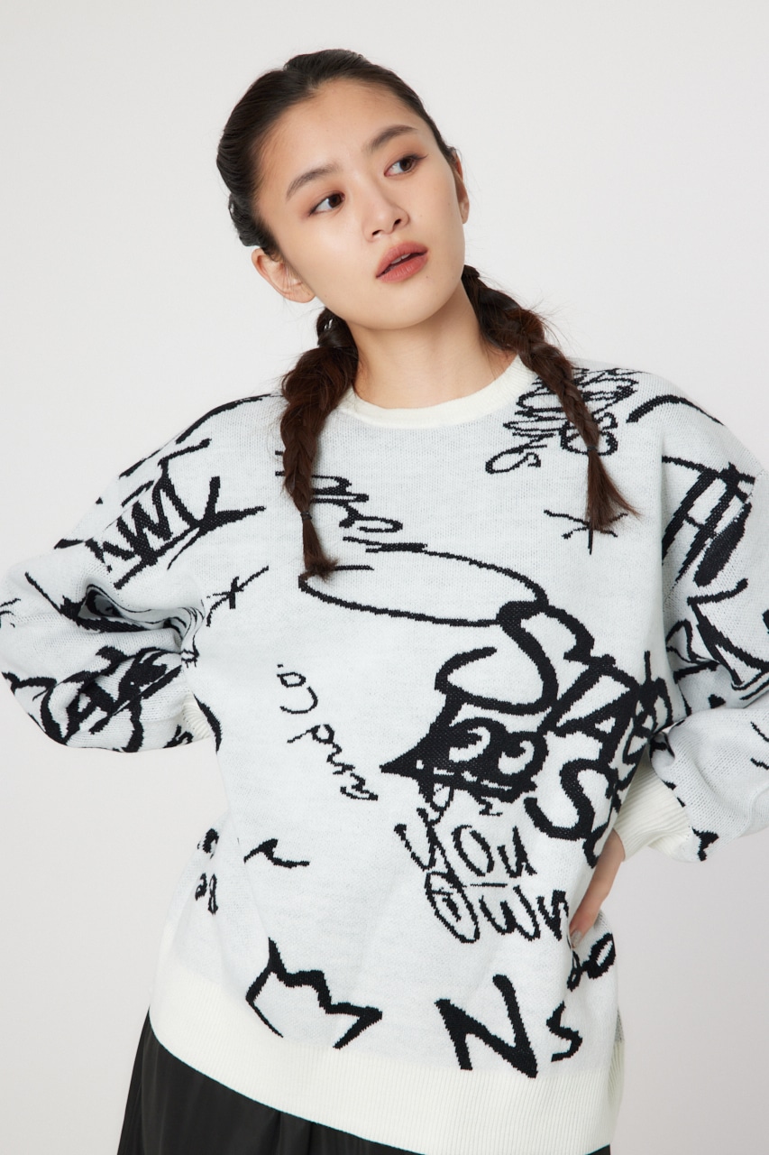 RODEO CROWNS WIDE BOWL | ラクガキロゴジャガードニットトップス