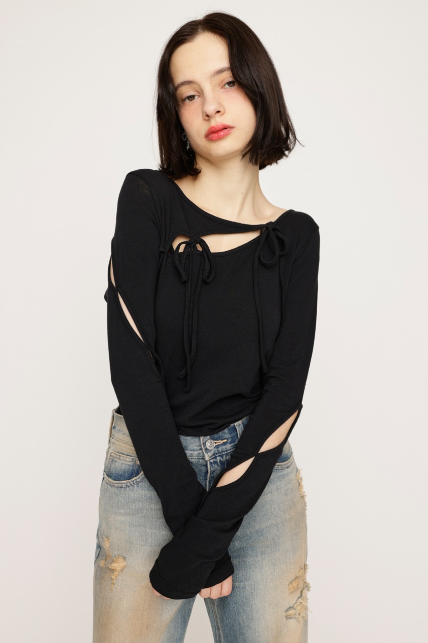 SLY | CUT OUT RIBBON トップス (Tシャツ・カットソー(長袖) ) |SHEL