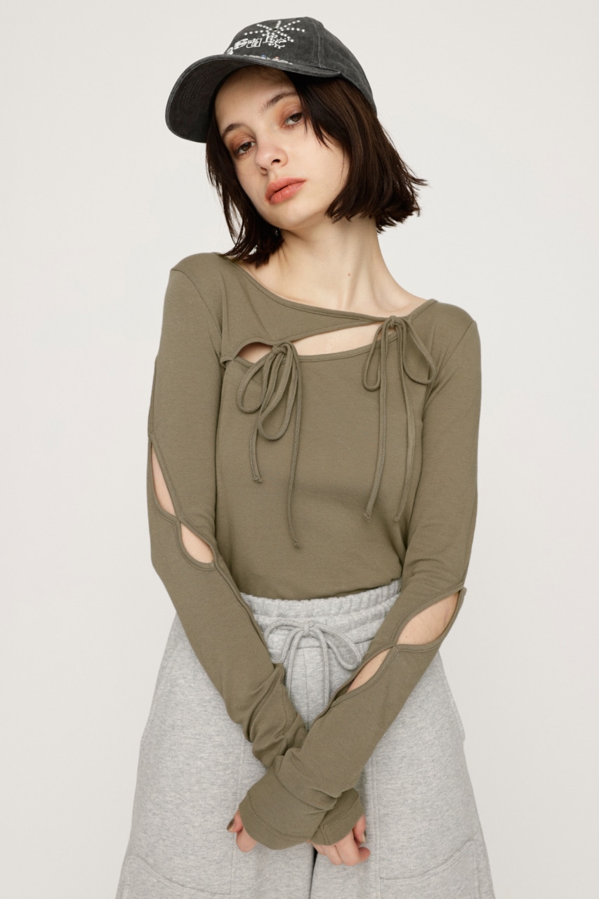 SLY | CUT OUT RIBBON トップス (Tシャツ・カットソー(長袖) ) |SHEL