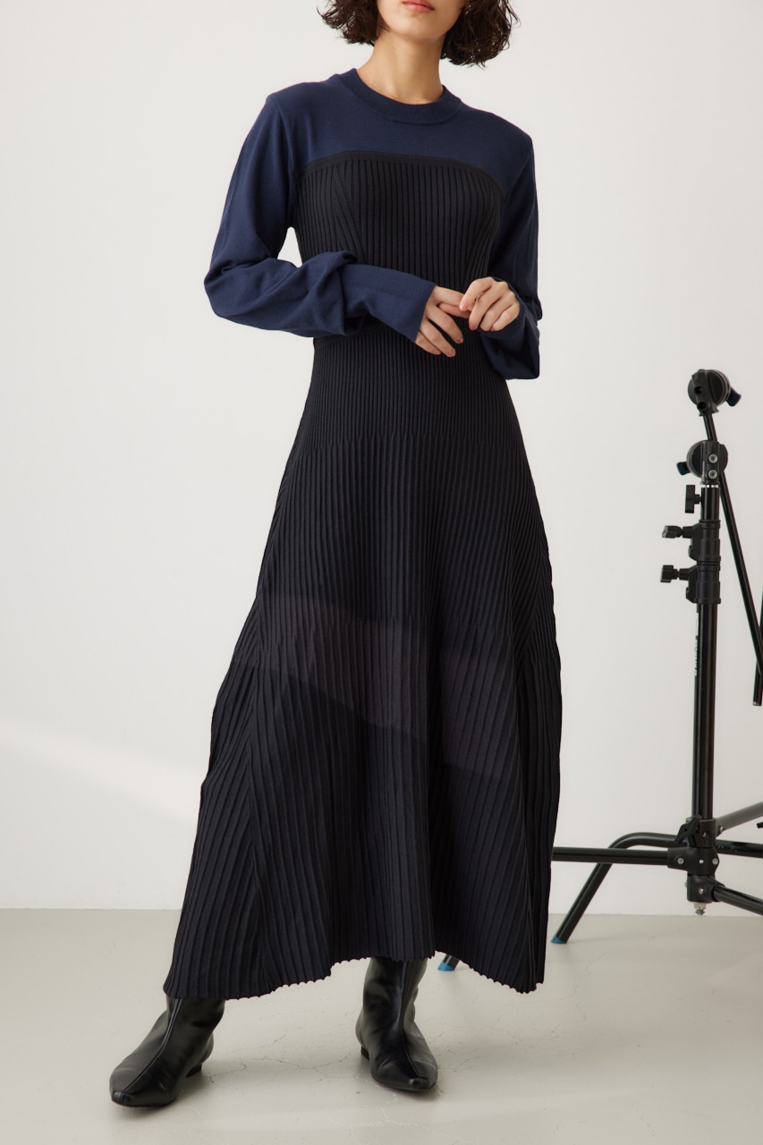 AZUL BY MOUSSY | バイカラービスチェドッキングニットワンピ