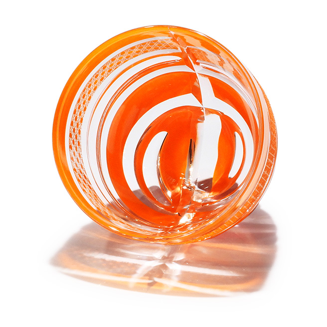 華硝 江戸切子 鉢 中鉢 飾り皿 糸菊つなぎ紋様 赤色カットガラスボウル