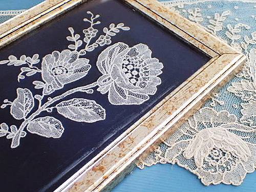 薔薇のベルギーレース額装 - 薔薇と天使のアンティーク