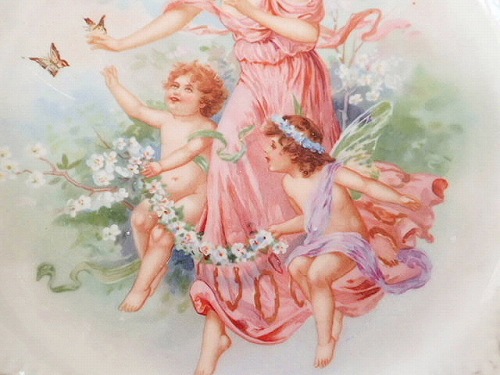 フランスポーセリン エンジェルと女神様プレート - 薔薇と天使の