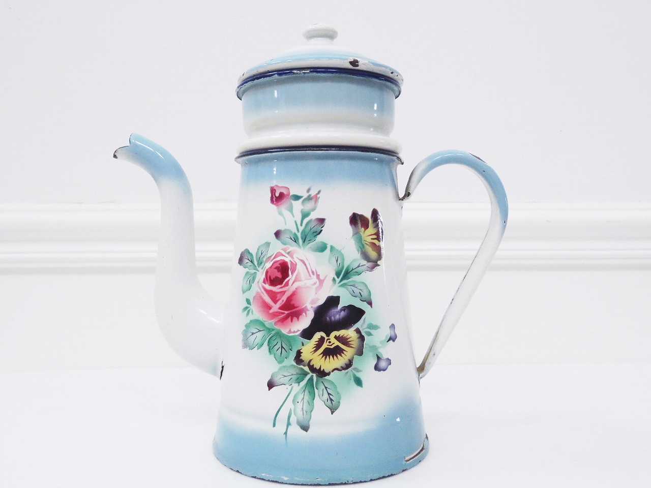 Japy 薔薇とパンジー 2段 コーヒーポット - 薔薇と天使のアンティーク