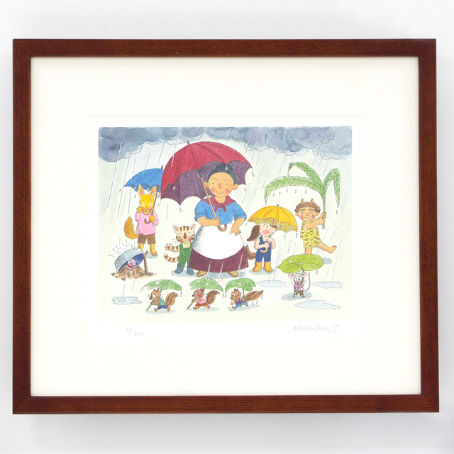 送料無料）【直筆サイン入り版画】さとうわきこ 雨ふりばばばあちゃん