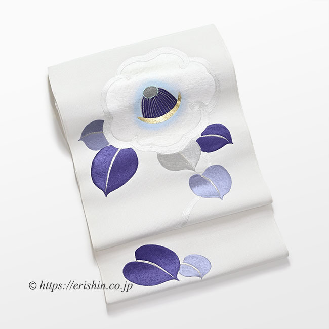 刺繍九寸名古屋帯（大椿/白練色）野口『着物・呉服えり新』