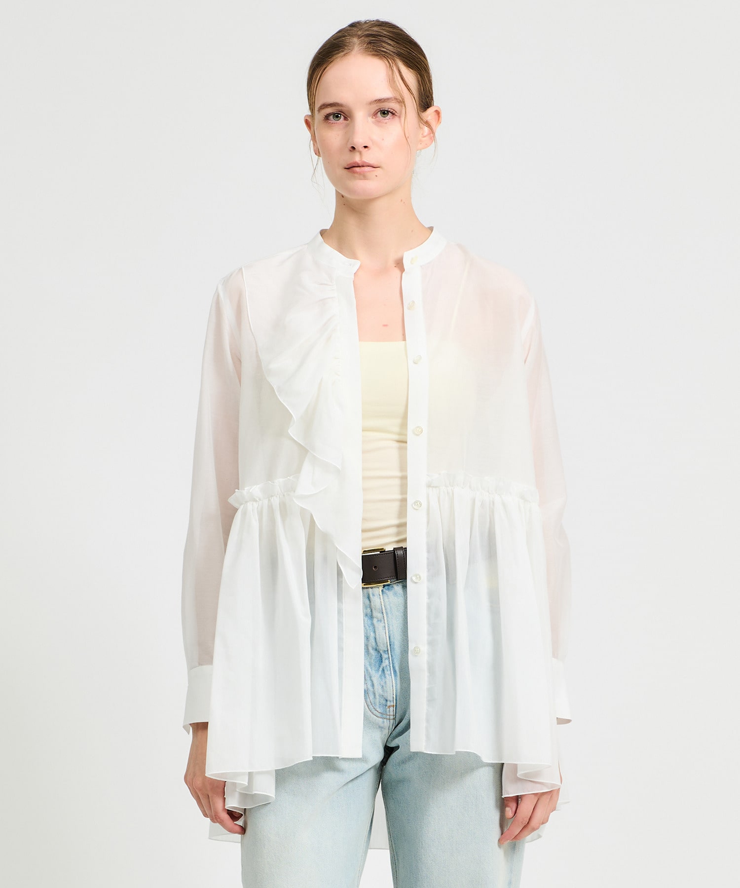 ESTNATION / コットンシルク フリルチュニックブラウス《EXCLUSIVE