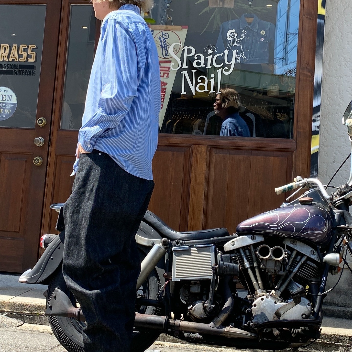 HIDEANDSEEK(ハイドアンドシーク) / STRIPED B.D. L/S SHIRT(BLUE)(HS