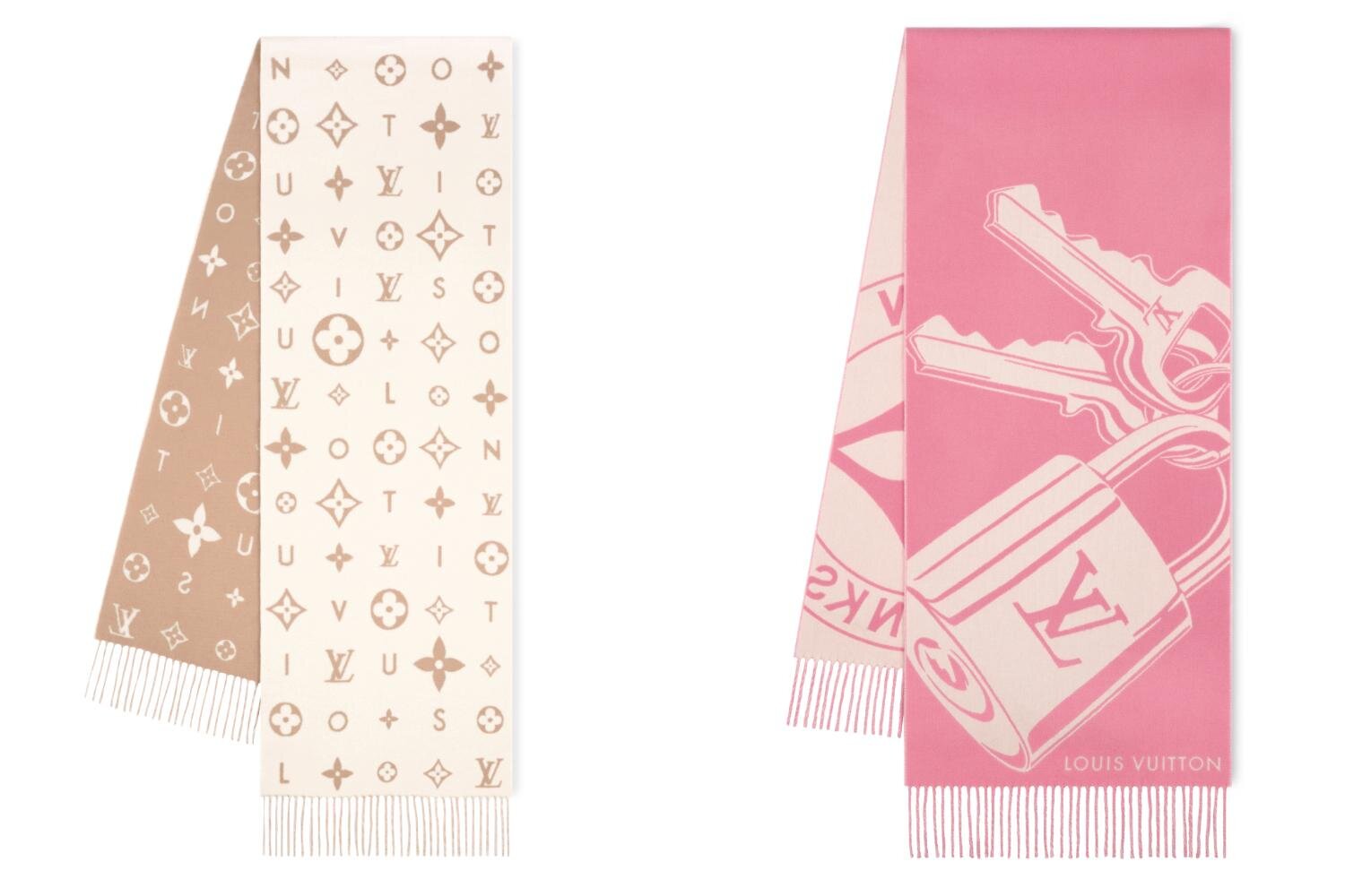 ルイ・ヴィトン“モノグラム・フラワー”ちりばめたカシミヤマフラー、鍵