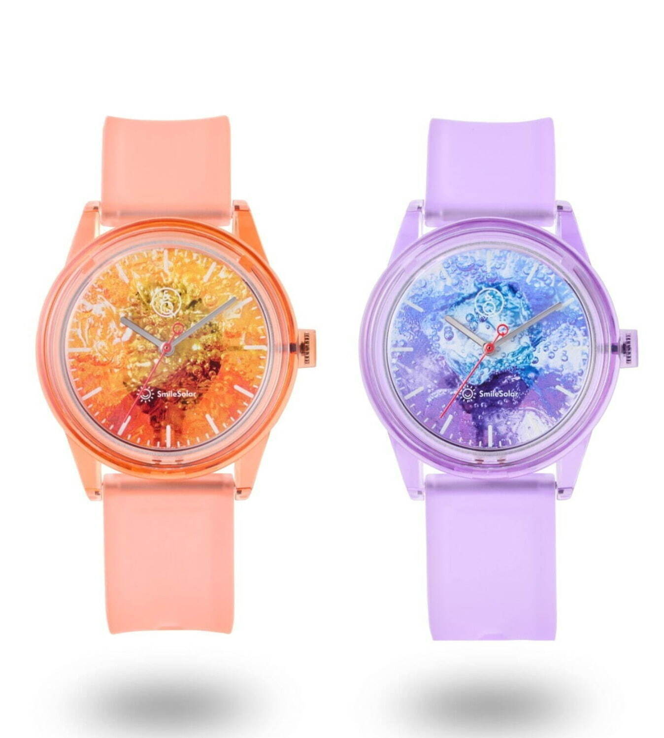 クリームソーダ着想ソーラーウォッチ、“夕日が沈む空＆星月夜の青紫”色