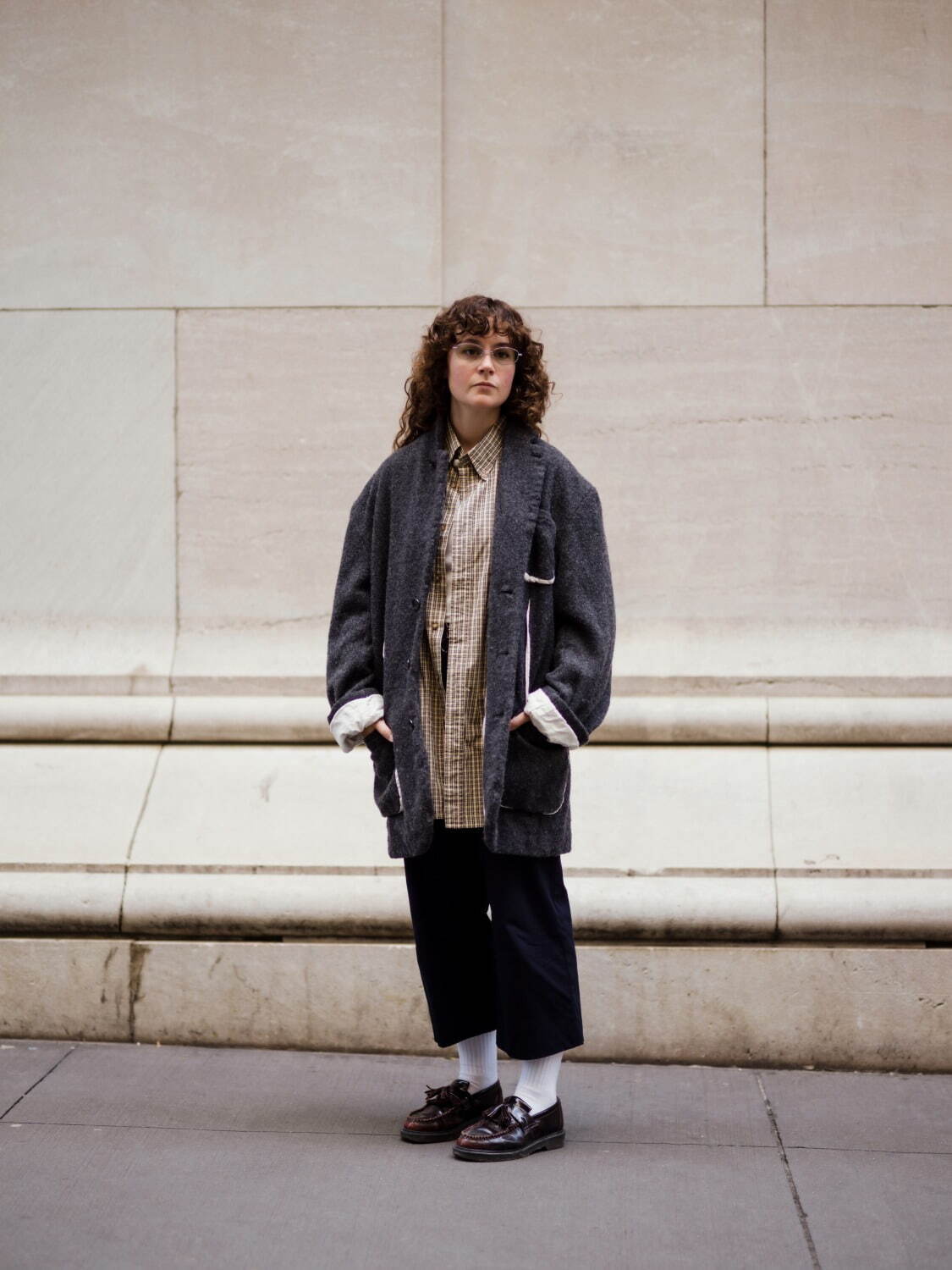 ピリングス“裏地が表に吹き出す”縮絨加工ウィメンズジャケット、袖口